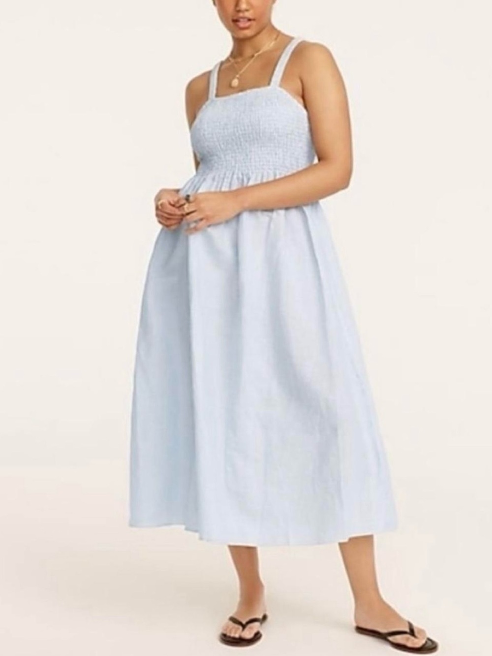 J.Crew Blue&White Striped Smocked Beach Dress Linen Cotton, Coastal Sun Dress.